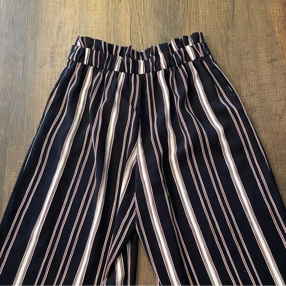 Zara M stripe gouchos pant trousers summer black white red belt pocket high rise - Picture 6 of 7